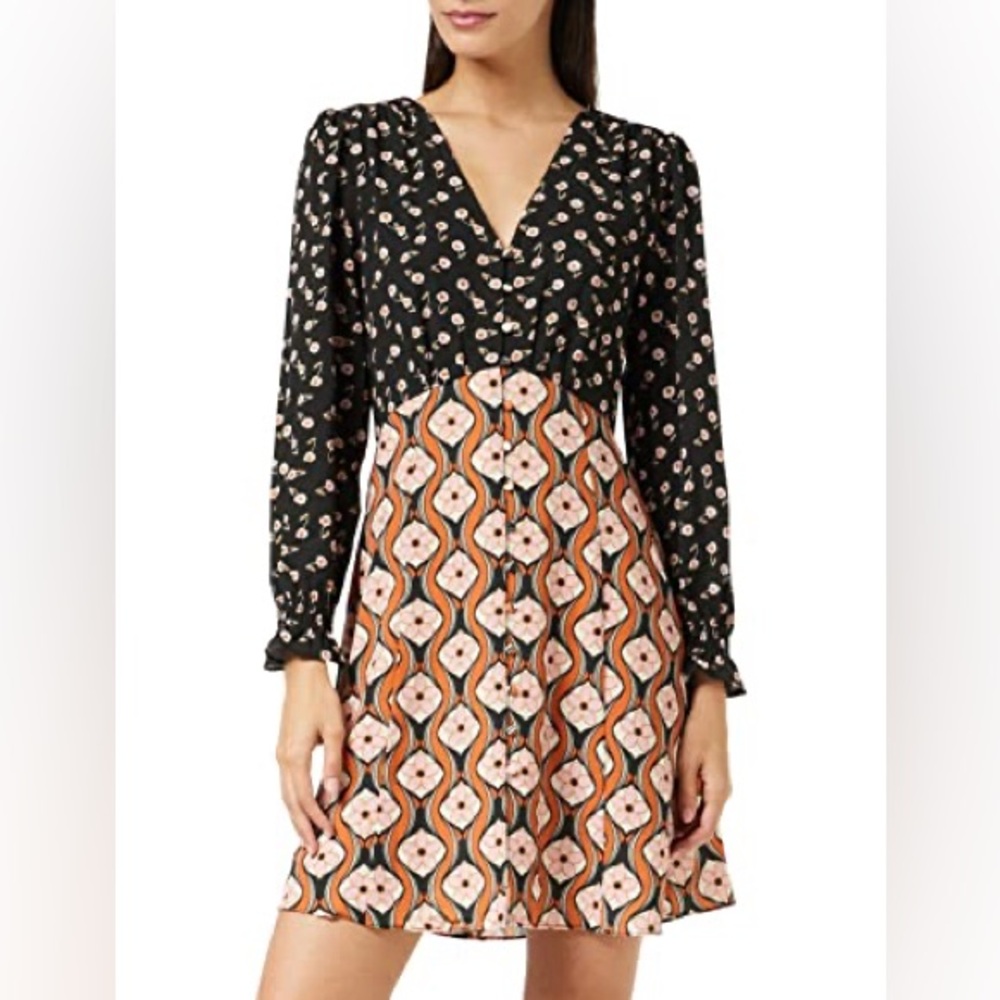 🇫🇷🍁 French Connection Verona Button Dress Size 10 Fall Autumn 70’s 🍁🇫🇷